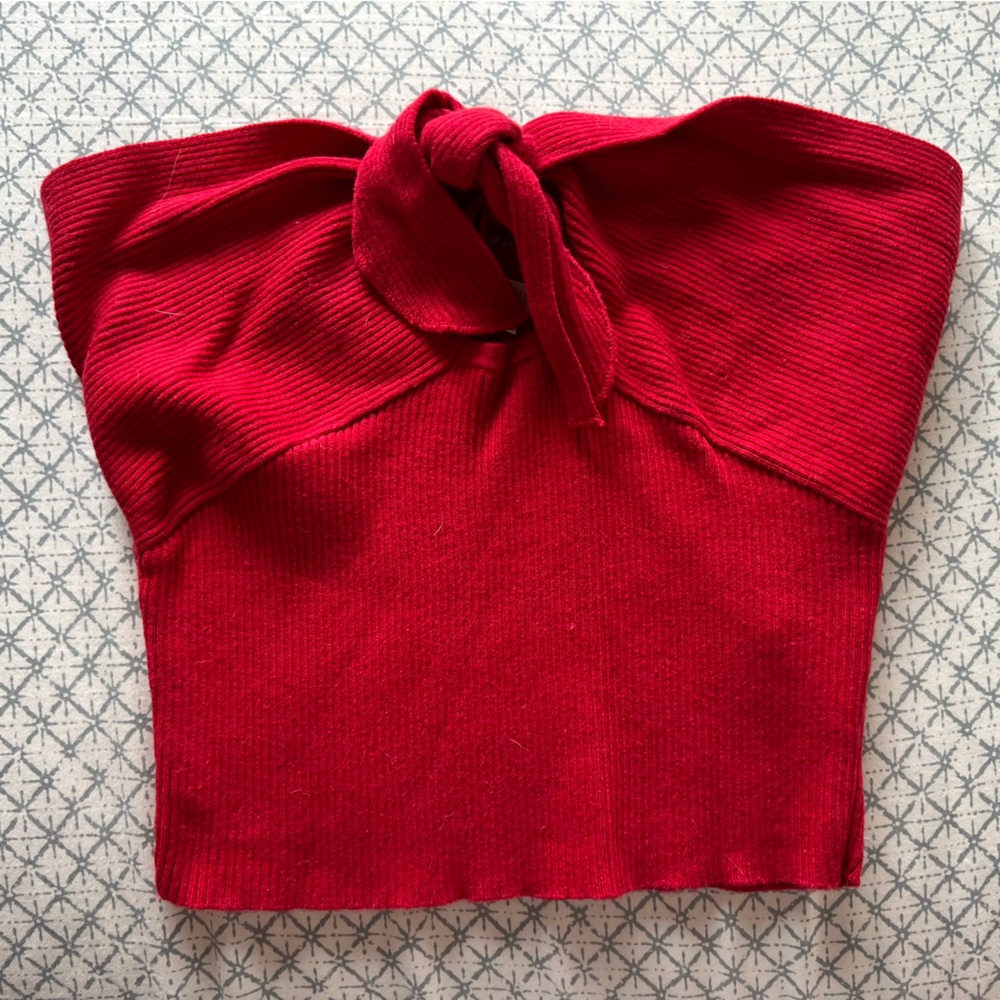 Red Strapless Tie Top